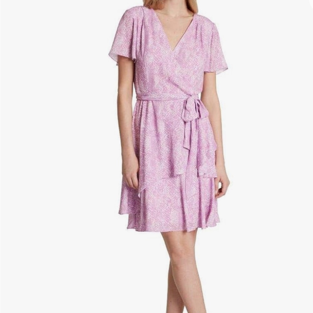 Pink animal print faux wrap dress